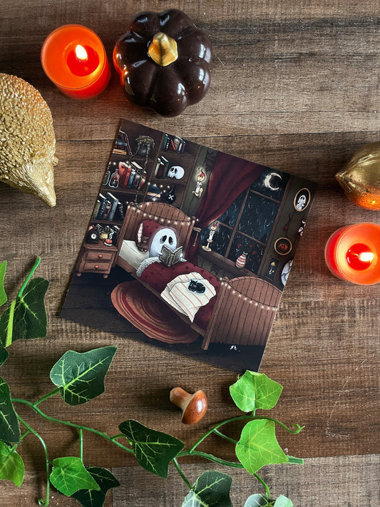 Cozy Reading Ghost - Square Print