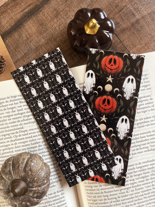 Ghost And Pumpkin Pattern Doublesided - Bookmark