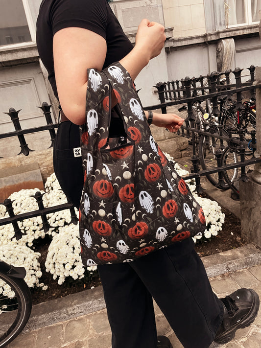 Pumpkin and ghost - reusable shopping bag