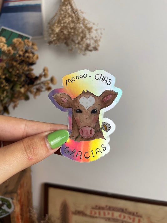 Mooo-Chas Gracias Cow Sticker